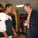 Visibly shaken Astros pitcher, Russ Ortiz after former president GHW Bush inquired Ortiz regarding his "taste for snails or oysters."